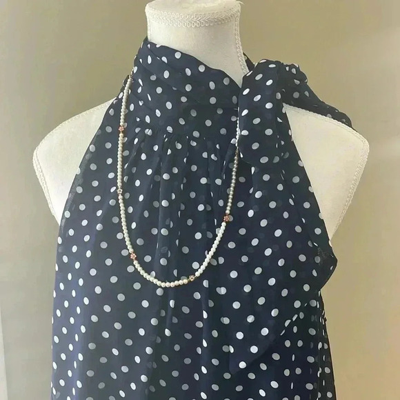 [L]Ryu Anthropologie Polka Dot Navy Blue  Whirled Tour Dress adjustable Neck Tie - Picture 3 of 16